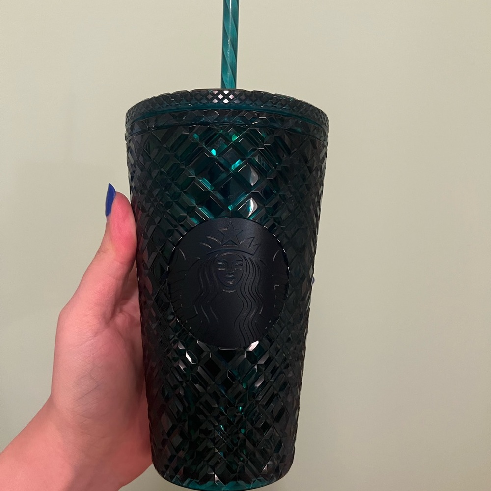 Starbucks Dark Emerald Textured Cold Cup with Straw